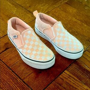 Vans Kids Peach Checkered Slip-On Sneakers size 12